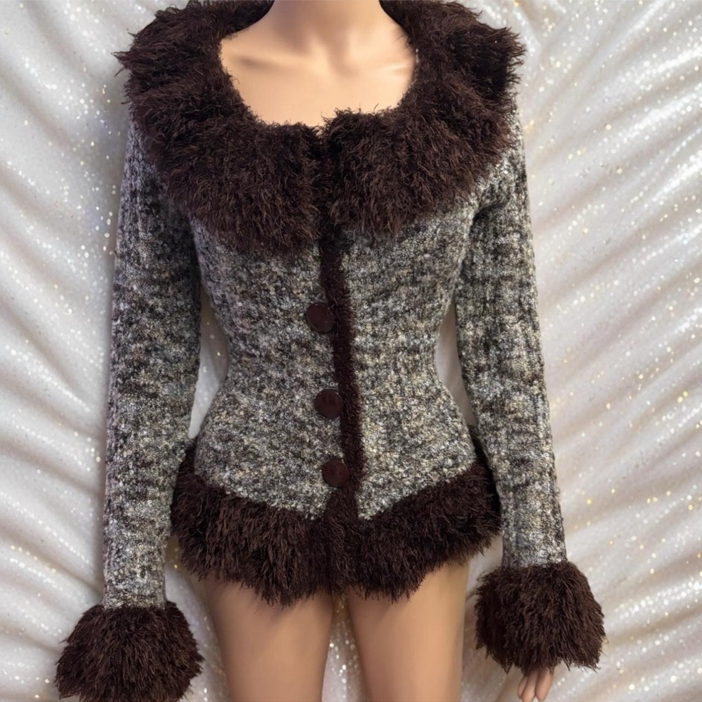 Dressbarn Brown and Gray Textured Cardigan